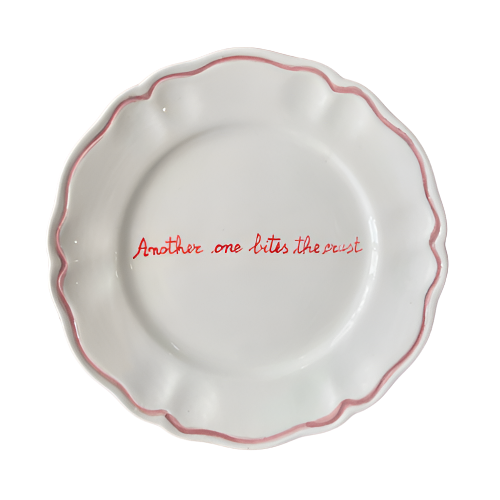 Sveva's Home Ceramic "Another One Bites The Crust" Scalloped Plate Set in Red