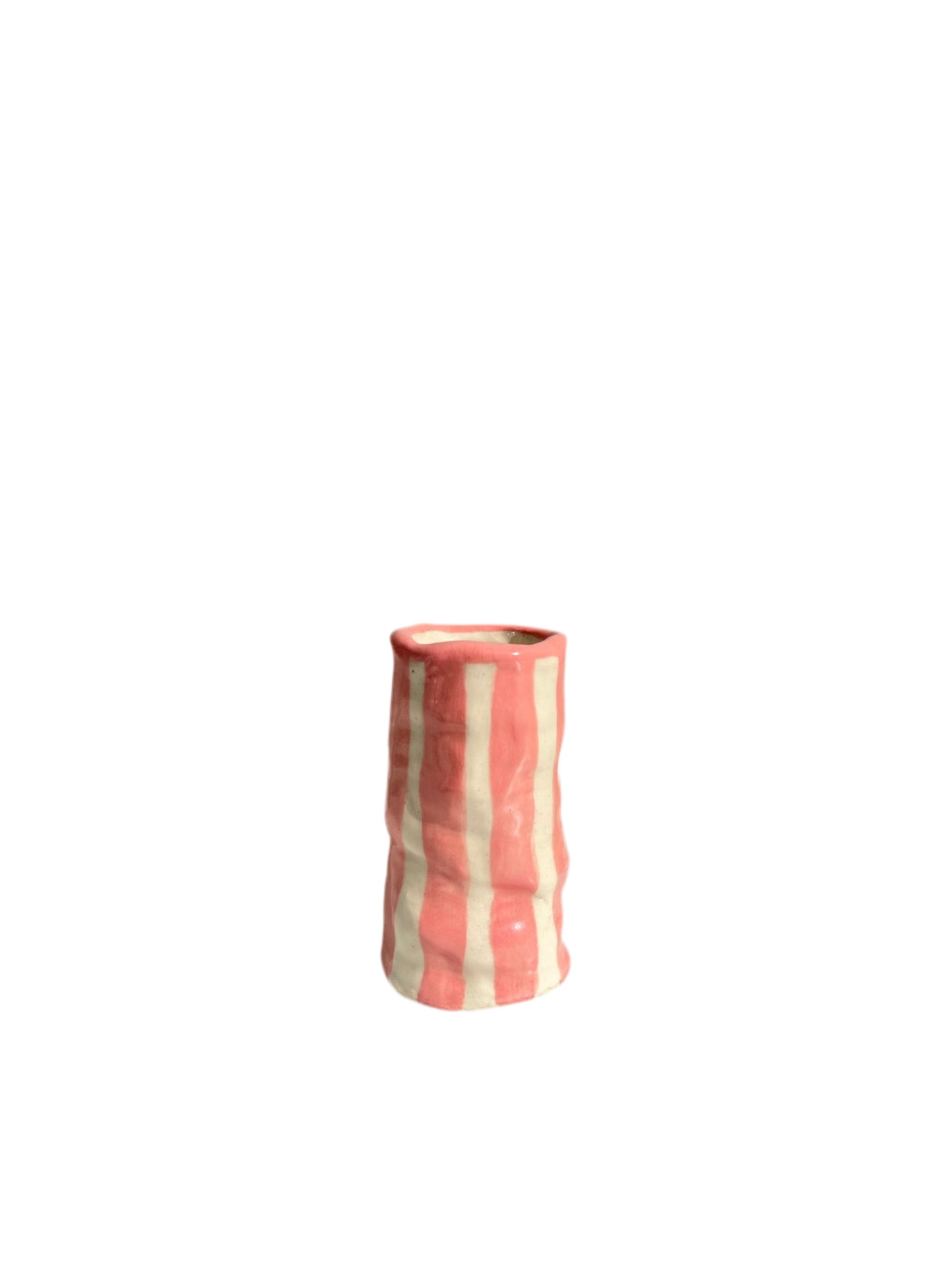 Hodge Pots, 'Coral Candy Stripe Candle Holder'
