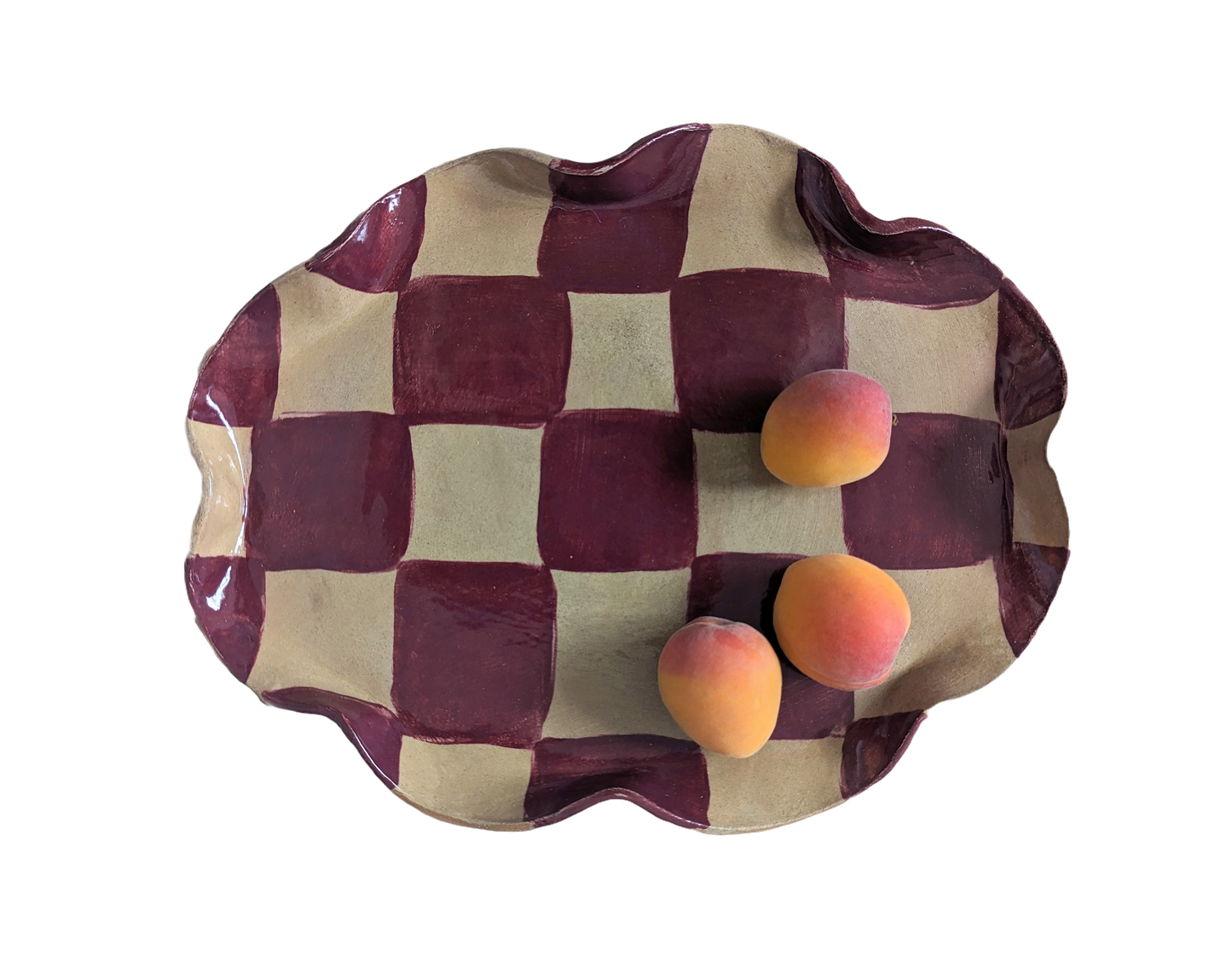 Rosie Gore, Burgundy Wavy Oval Check Serving Platter