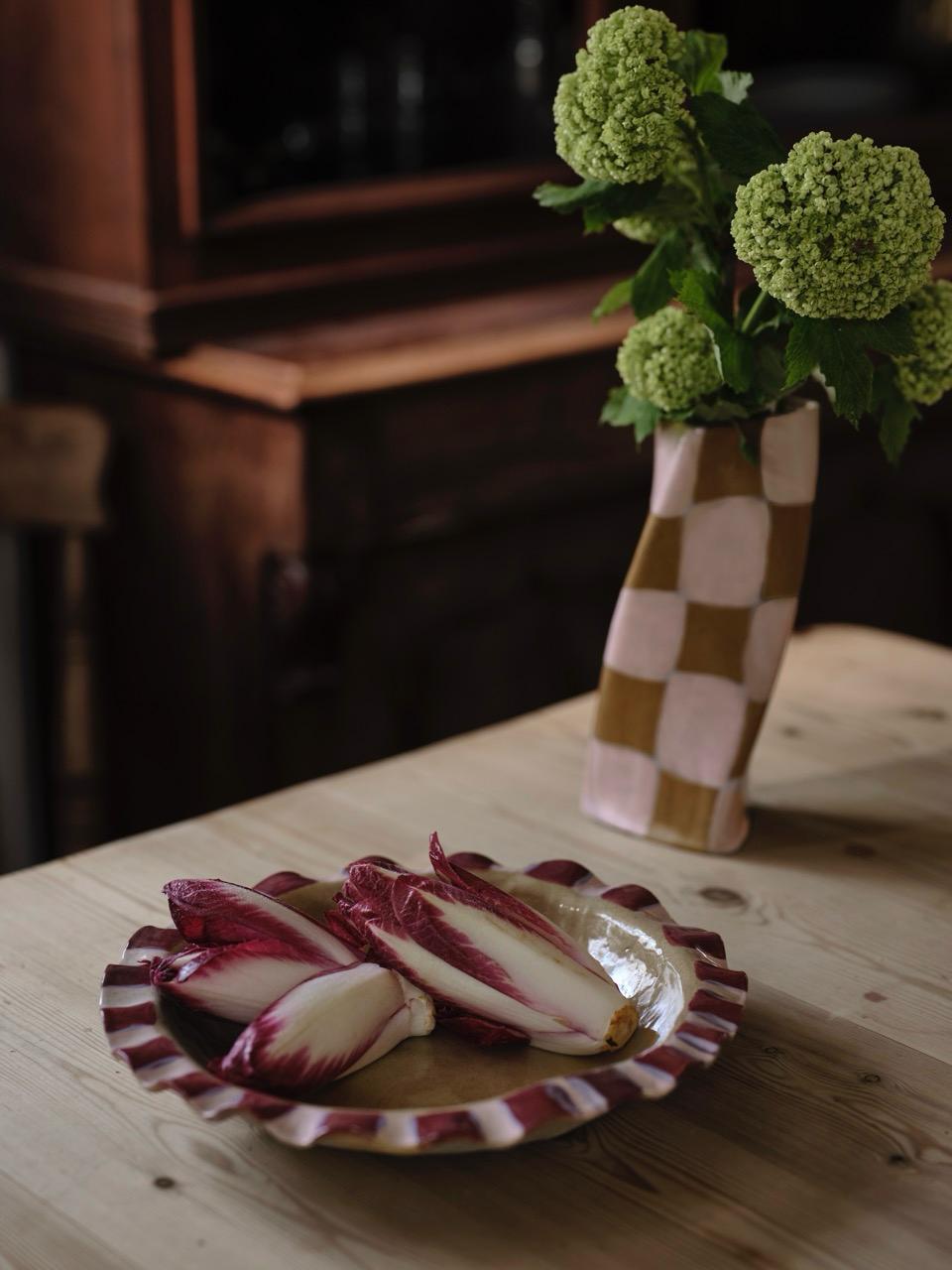 Rosie Gore, Baby Pink & Burgundy Frill Serving Bowl