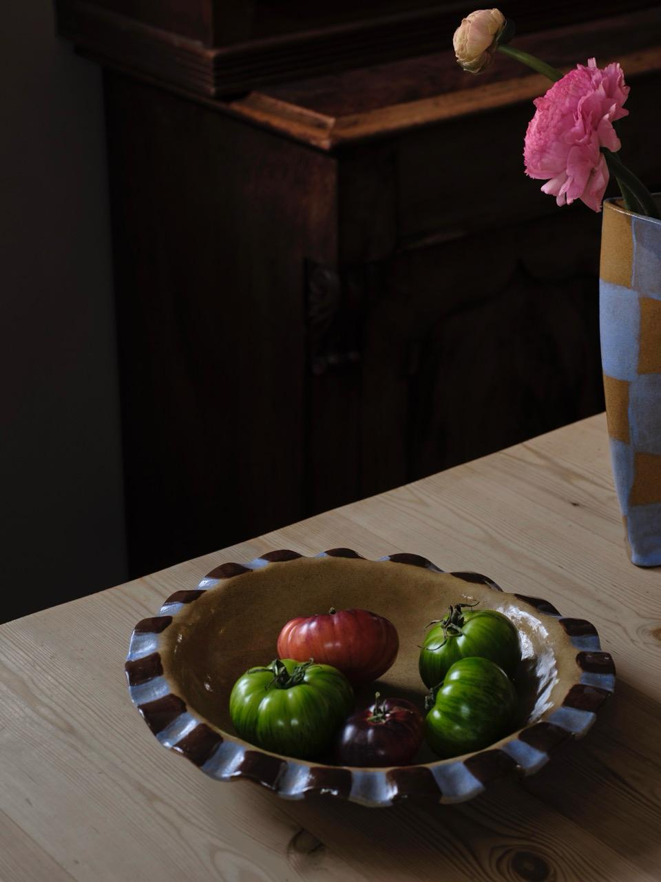 Rosie Gore, Baby Pink & Burgundy Frill Serving Bowl