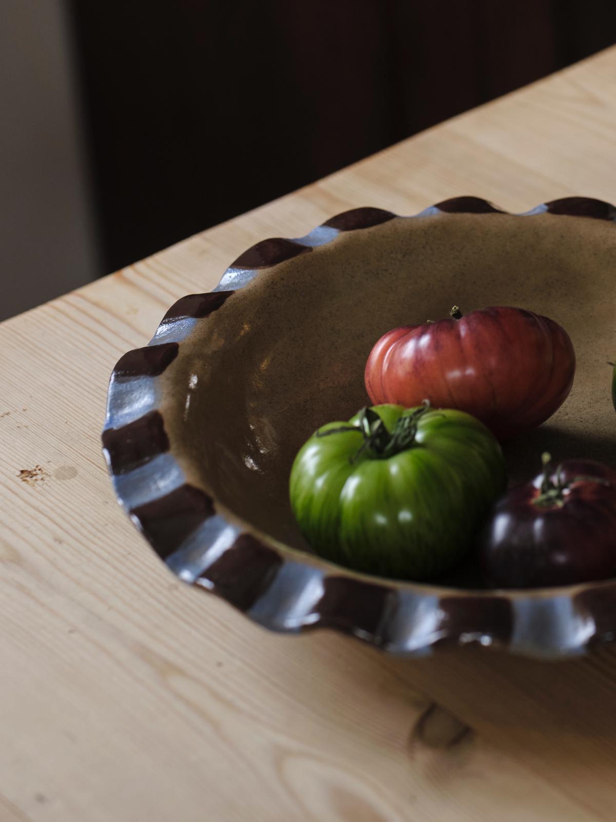 Rosie Gore, Baby Pink & Burgundy Frill Serving Bowl