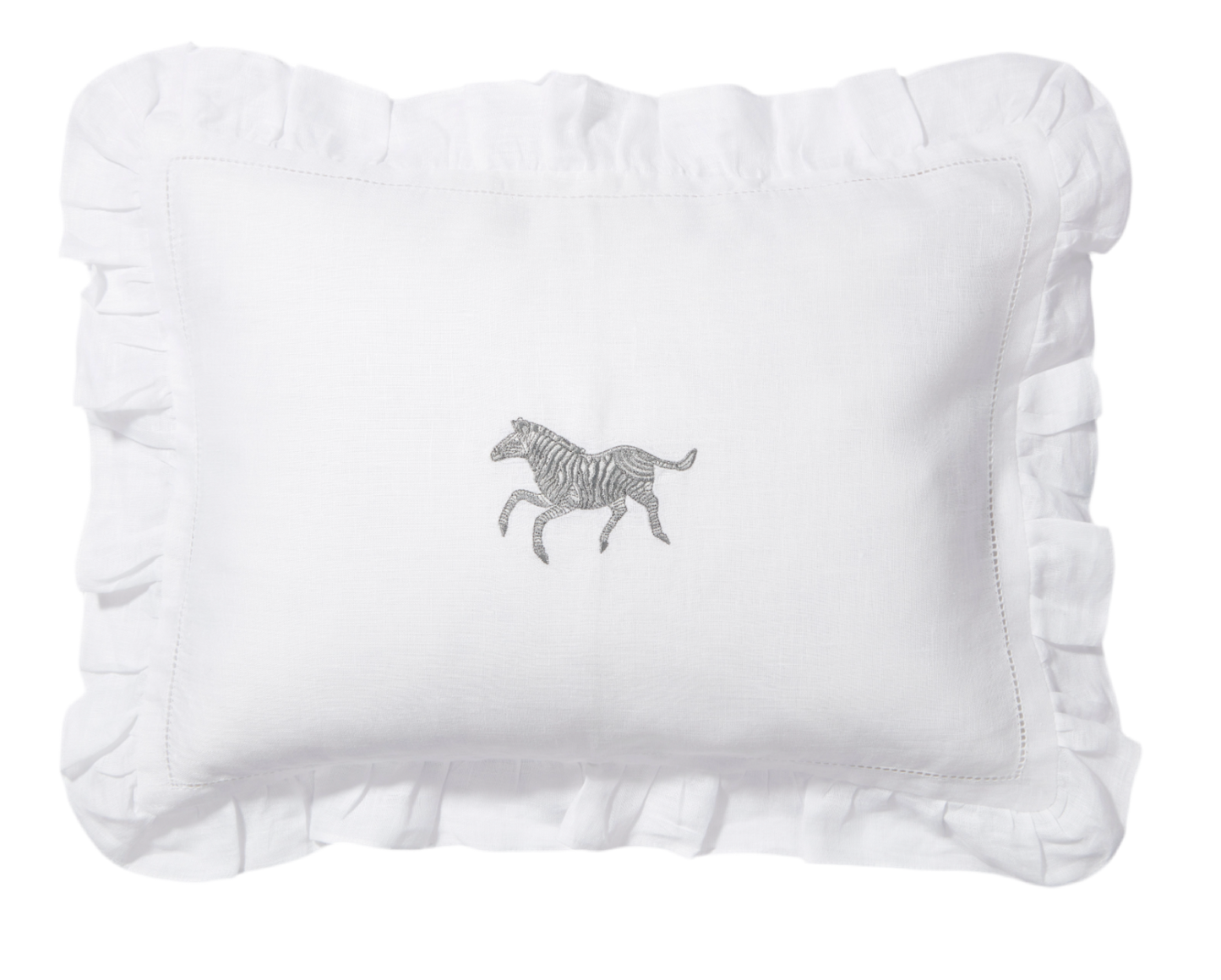 Volga Linen, Boudoir Pillow with Frill and Zebra Embroidery