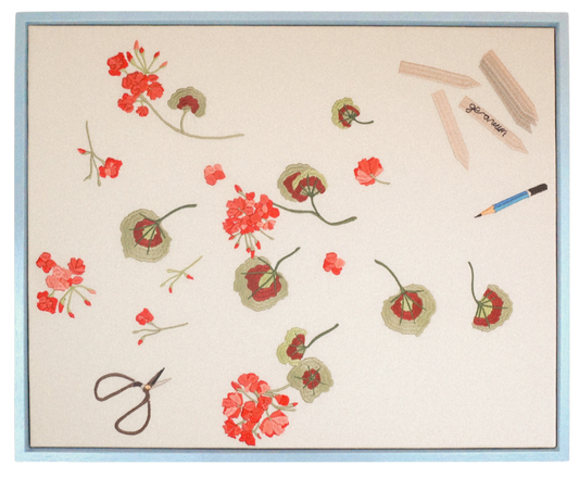 Lappliq, Geranium cuttings framed embroidered canvas