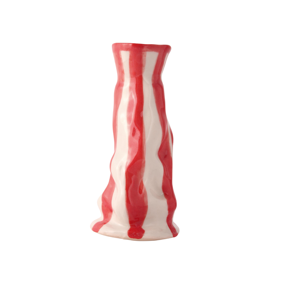 Hodge Pots, 'Bright Red Candy Stripe Vase'