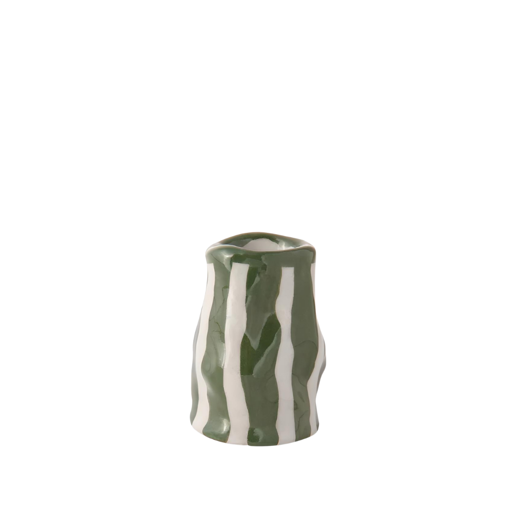 Hodge Pots, 'Light Green Candy Stripe Candle Holder'