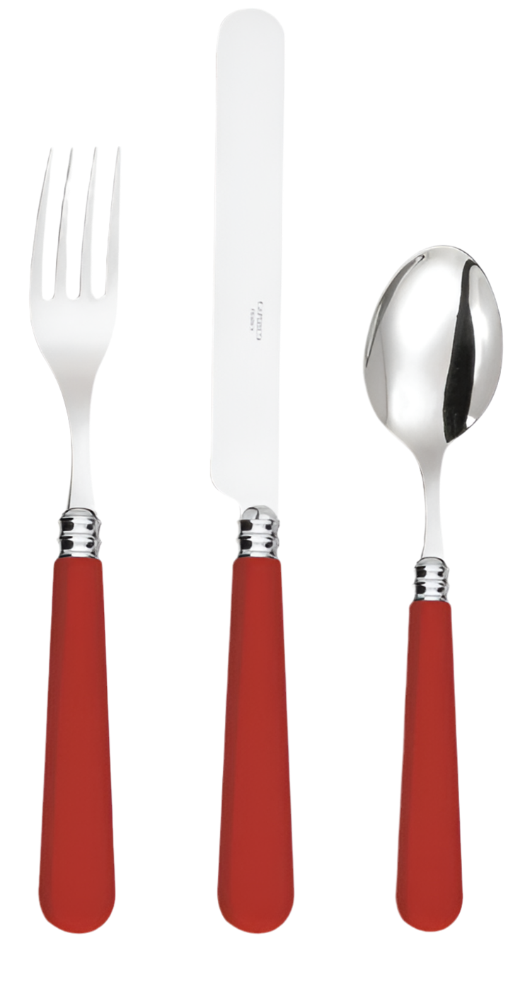Set of 12, Red Cutlery in Stainless Steel