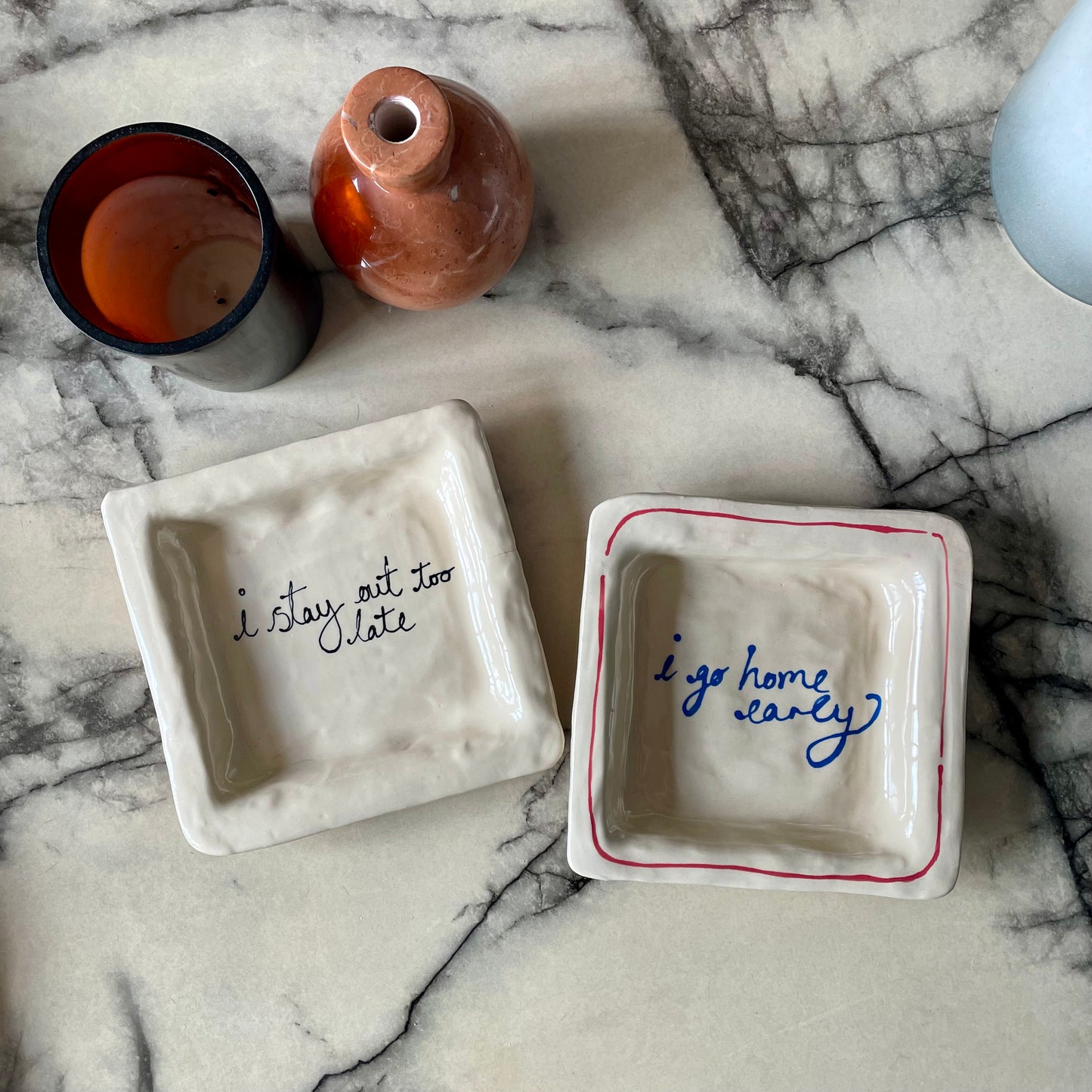L&Clay I Go Home EarlyTrinket Tray Red and Blue