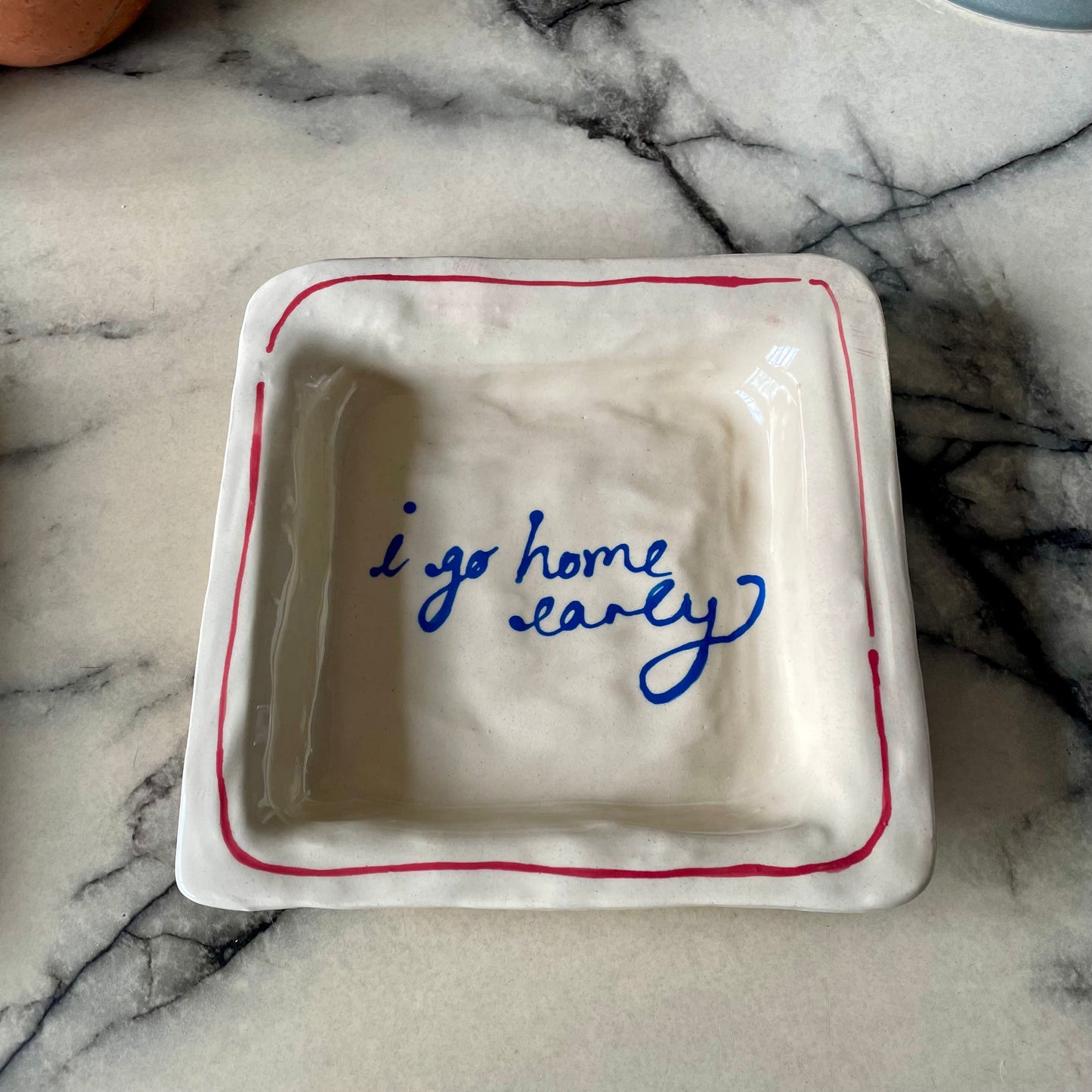 L&Clay I Go Home EarlyTrinket Tray Red and Blue