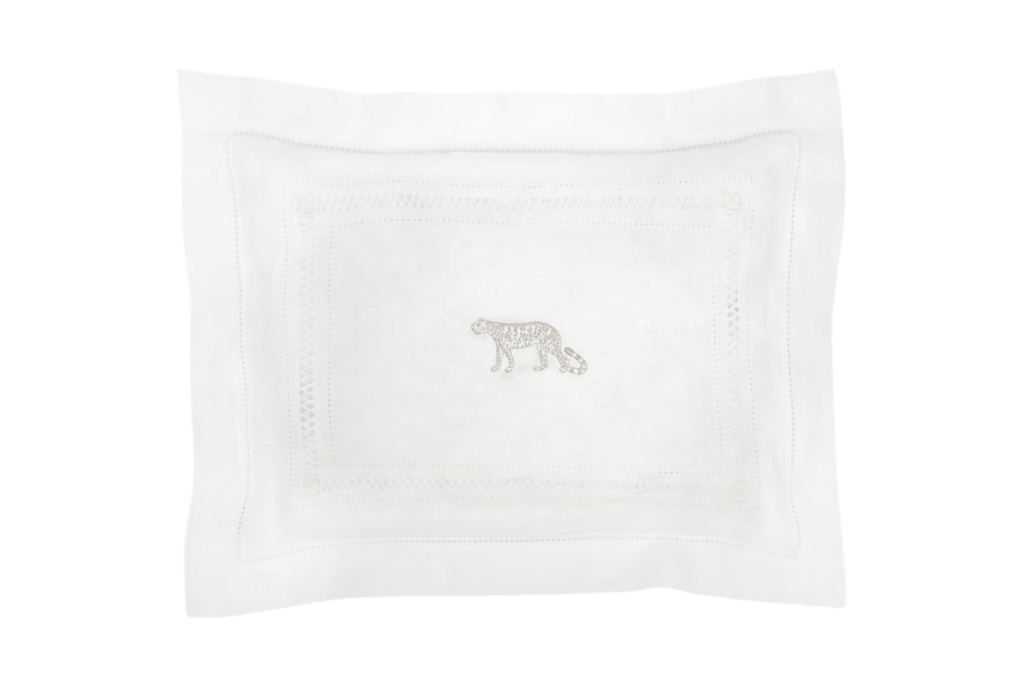 Volga Linen, Boudoir Pillow with Diamond Stitch and Leopard Embroidery