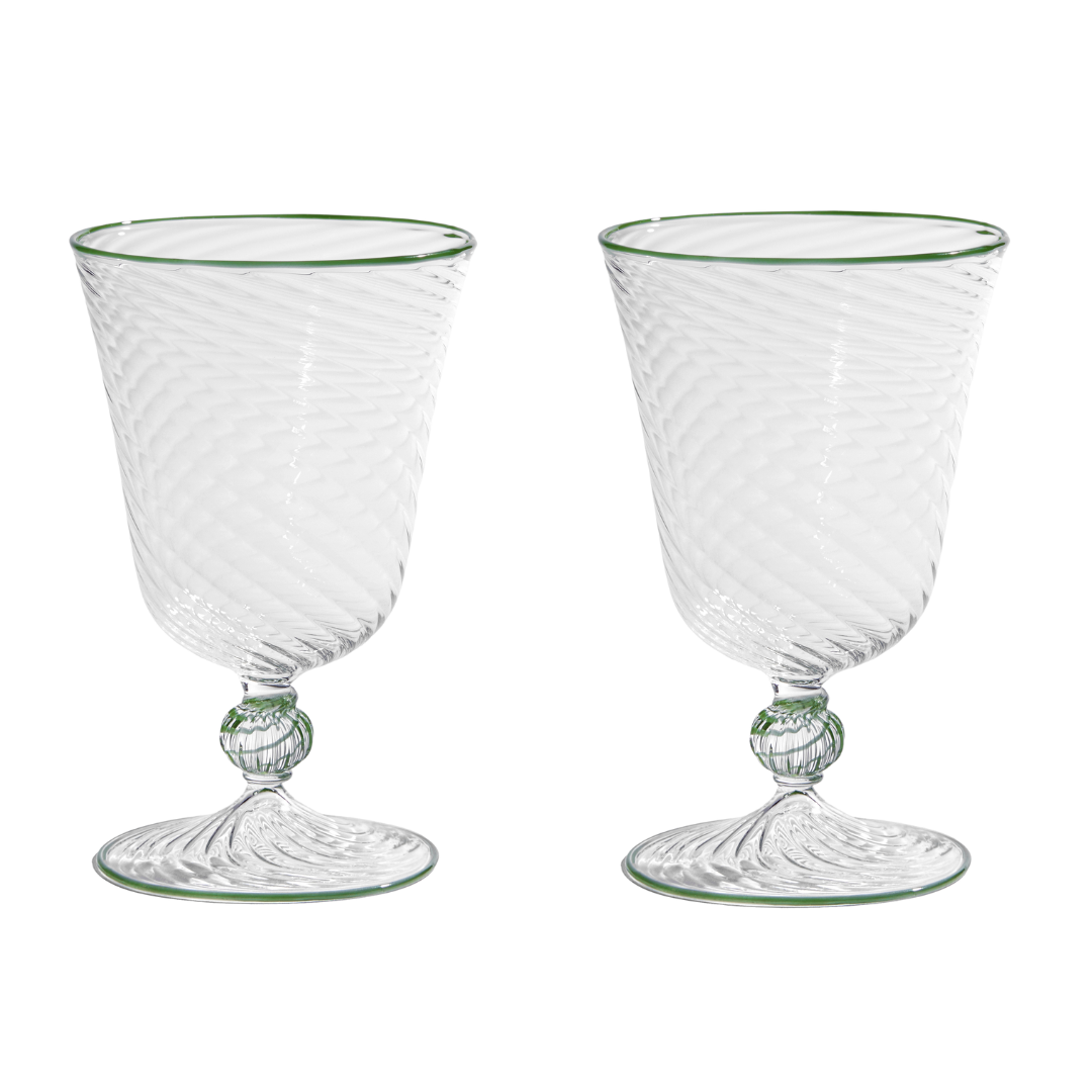 The Dido Venetian Wine Glass in Green, Set of Two