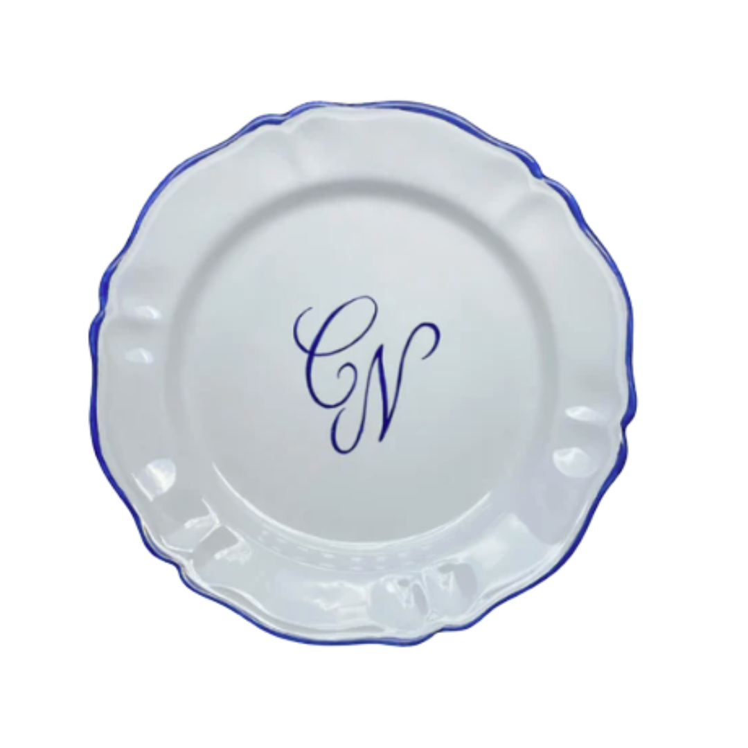 Sveva's Home Ceramic Personalized Single Wedding Engraved Round Serving Platter in Blue