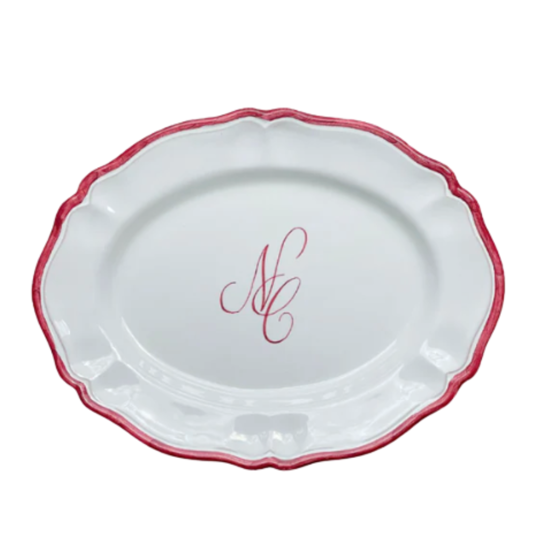 Sveva's Home Ceramic Personalized Single Wedding Engraved Oval Serving Platter in Red
