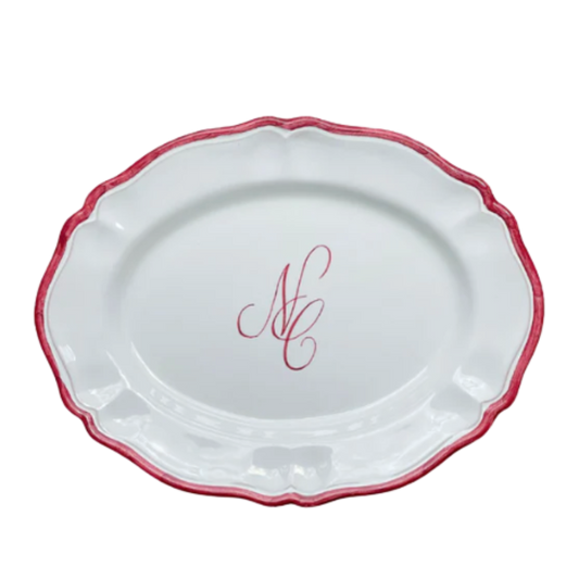 Sveva's Home Ceramic Personalized Single Wedding Engraved Oval Serving Platter in Red