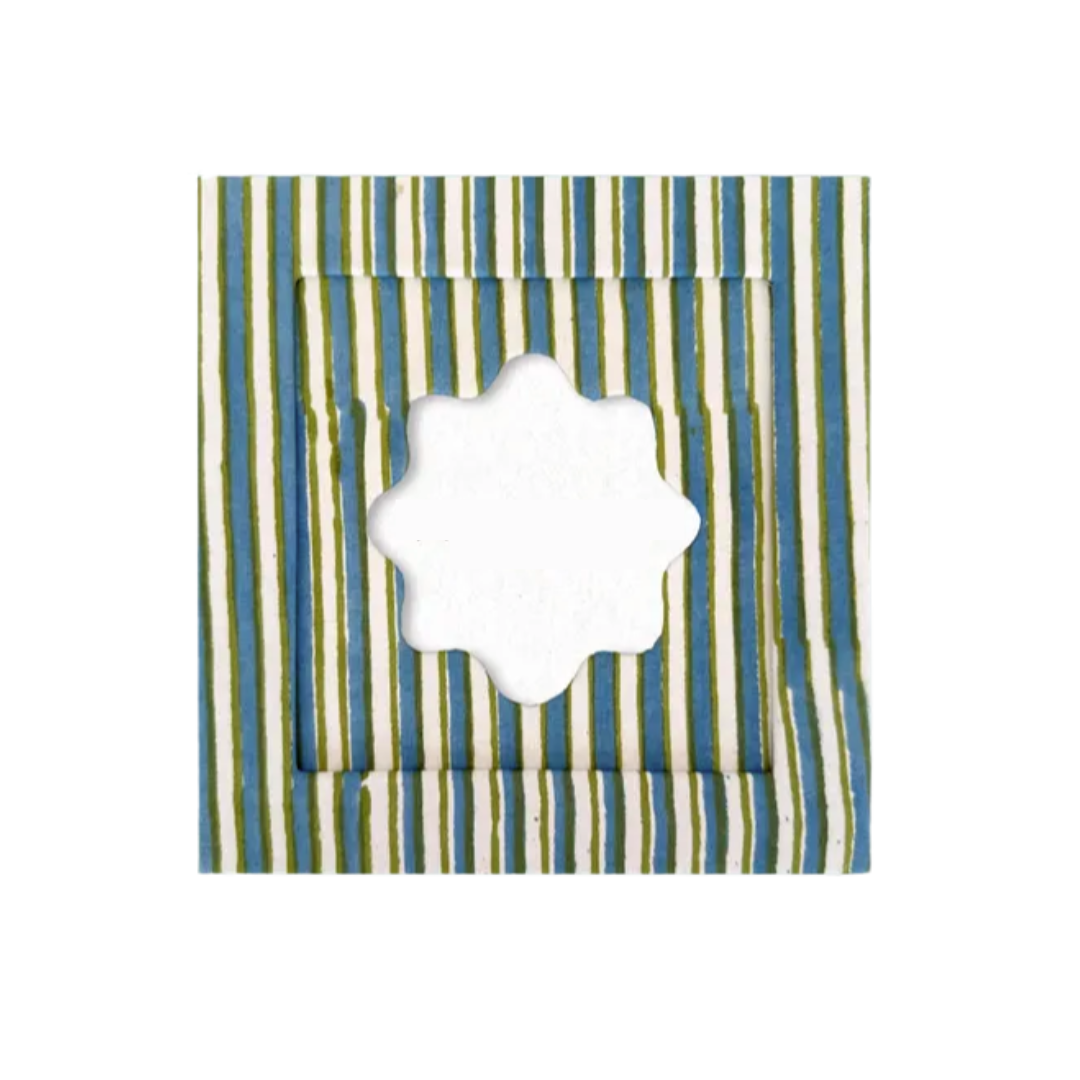 Small Green Stripe Frame with Scalloped Edge