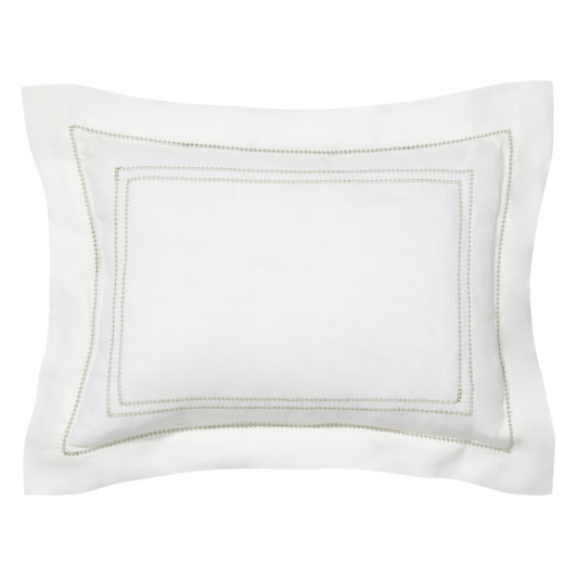 Volga Linen, Boudoir Pillow with Hemstitch in Botanical Green