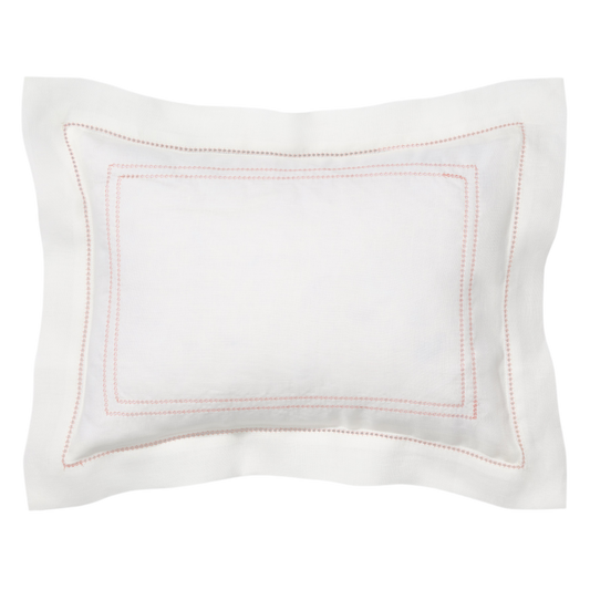 Volga Linen, Boudoir Pillow with Hemstitch in Coral