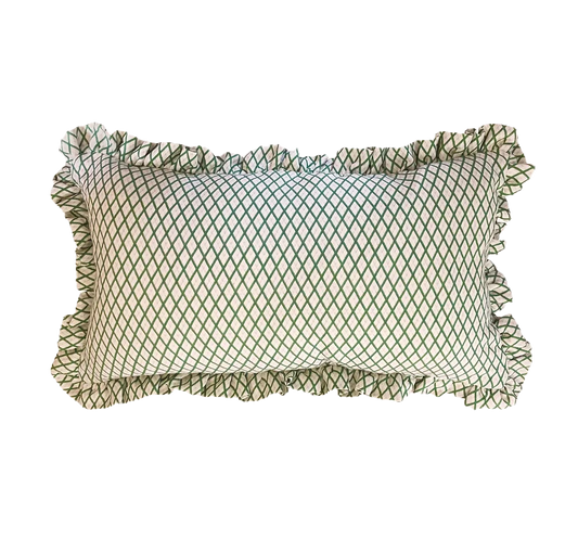 Ottoline, 'Frilled Cushion: Little lattice in Green'