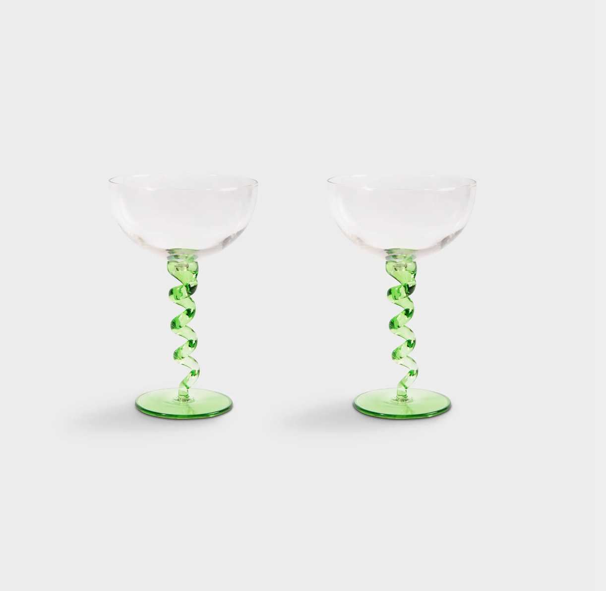 Champagne spiral coupe pair in green