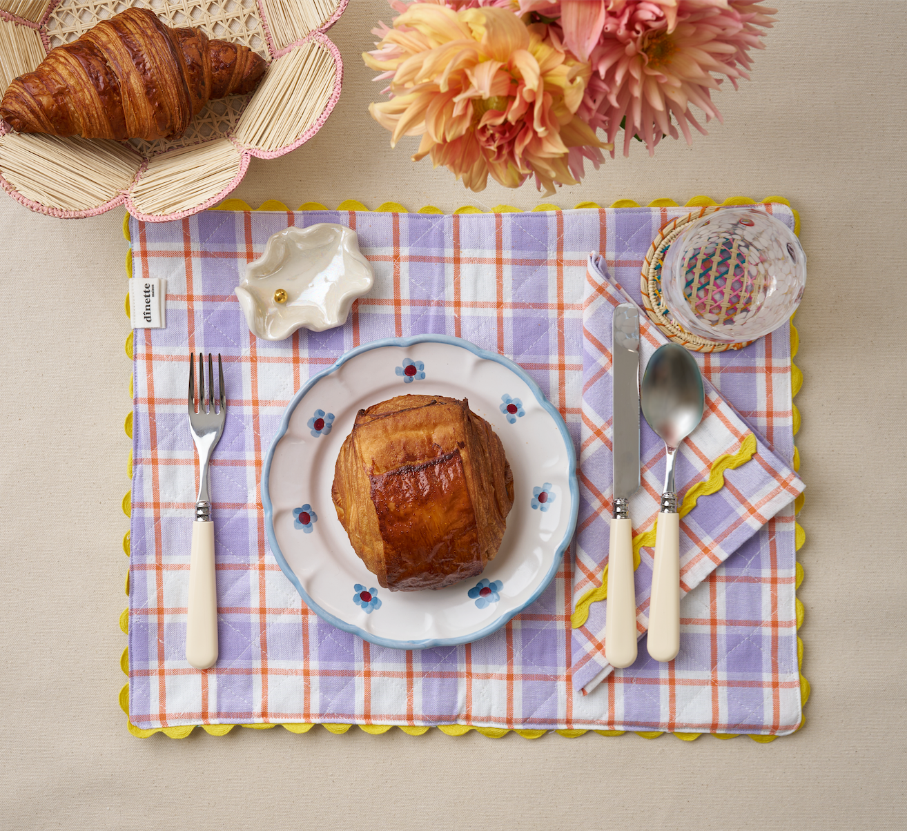 A Pair of Aqua and Orchid Reversible Placemats
