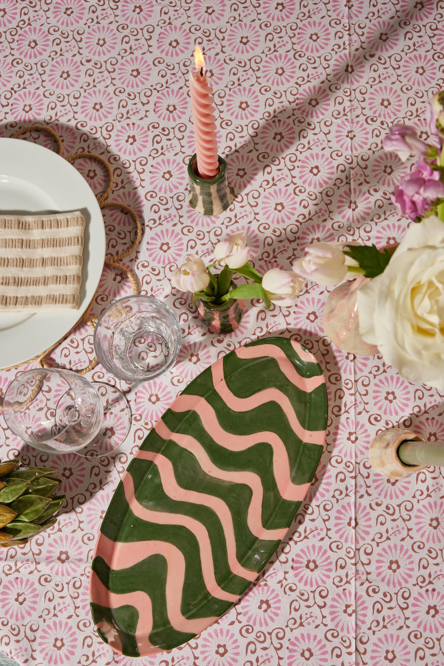 DM x Hodge Pots, 'Pink and Green Striped Platter'