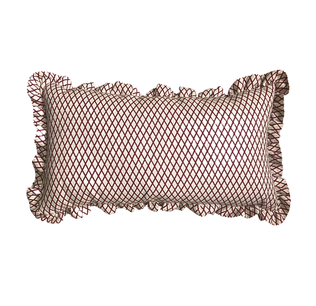 Ottoline, 'Frilled Cushion: Little lattice in Burgundy'