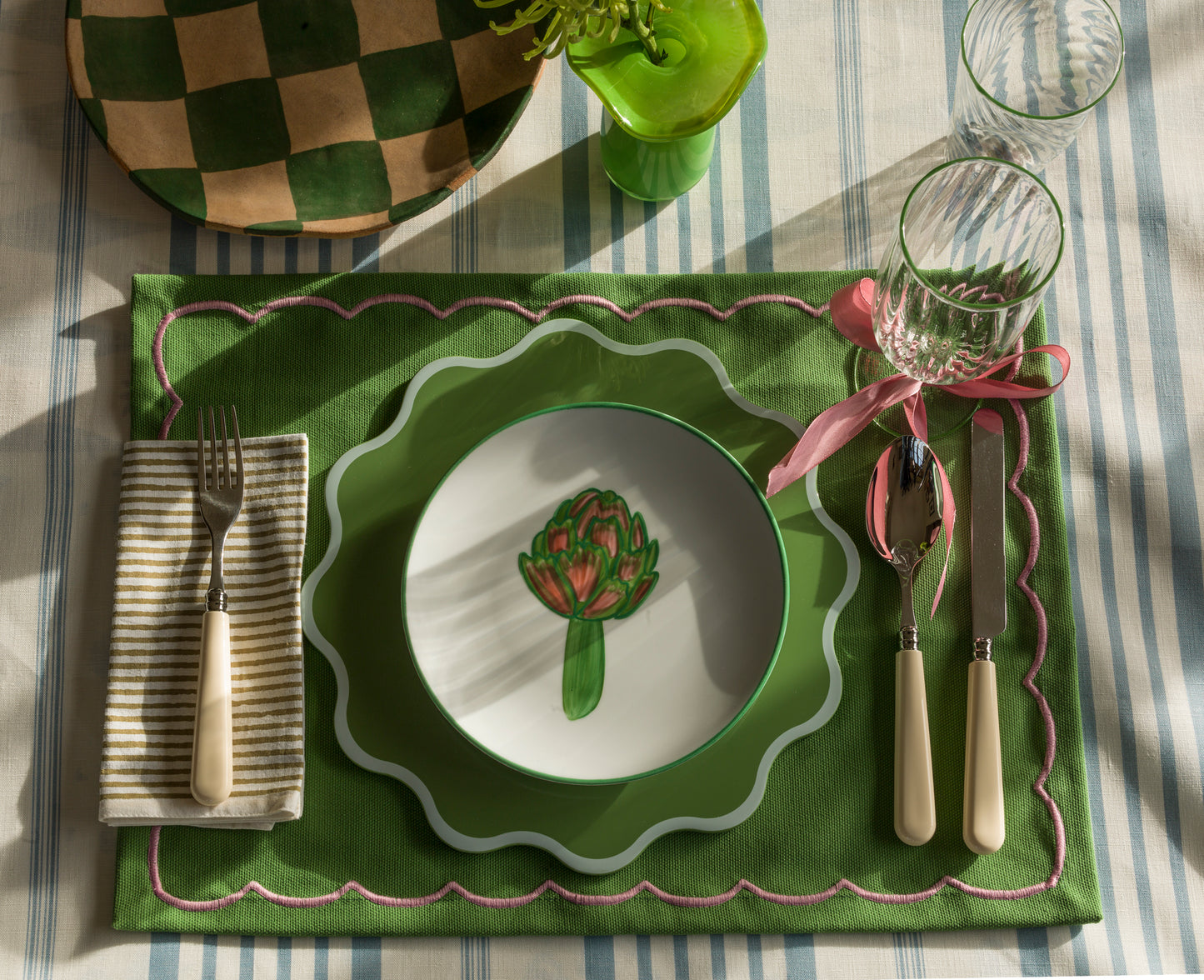 The Victoria Placemat in White and Green, Set of Two