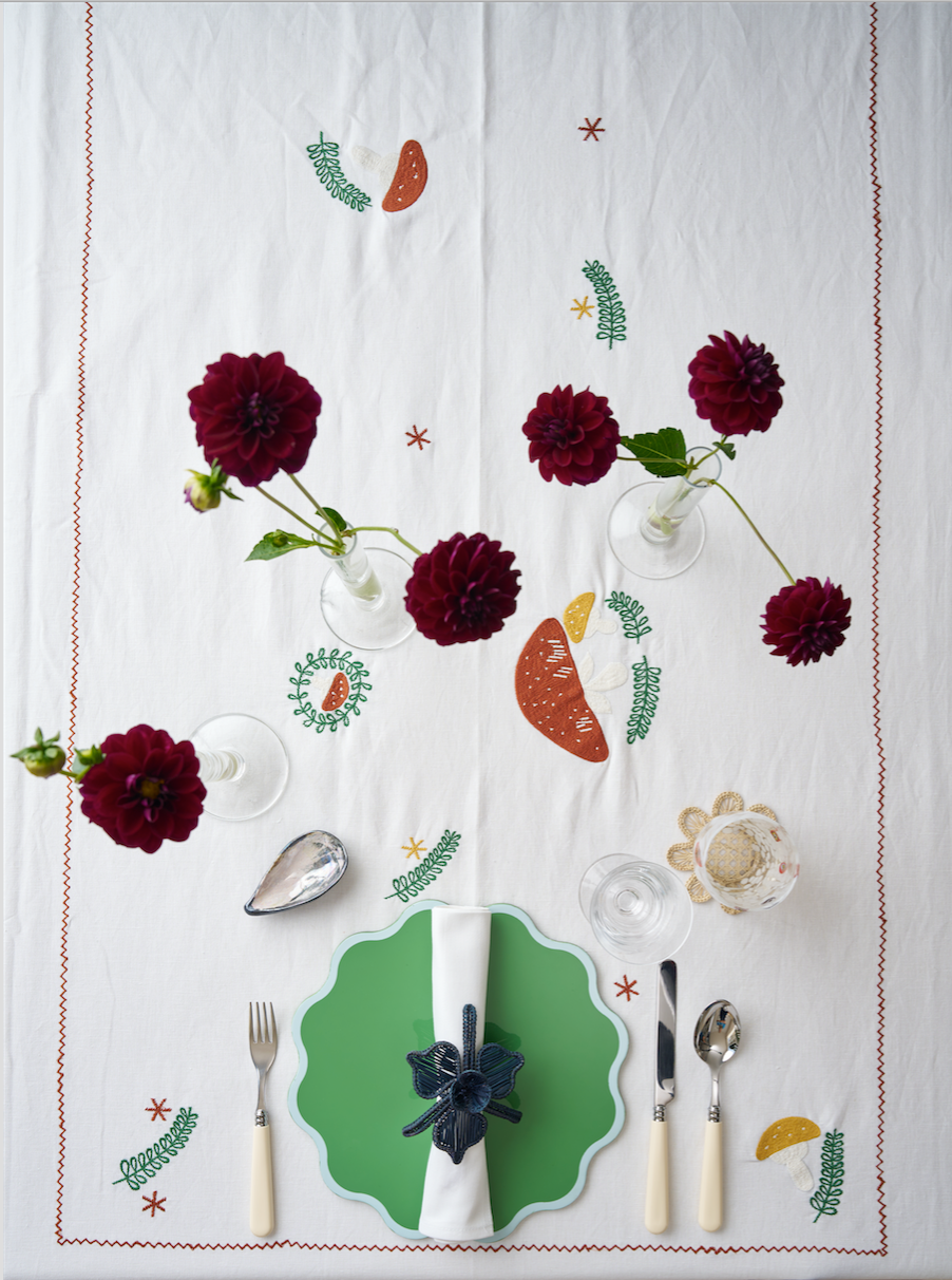 The Victoria Placemat in White and Green, Set of Two