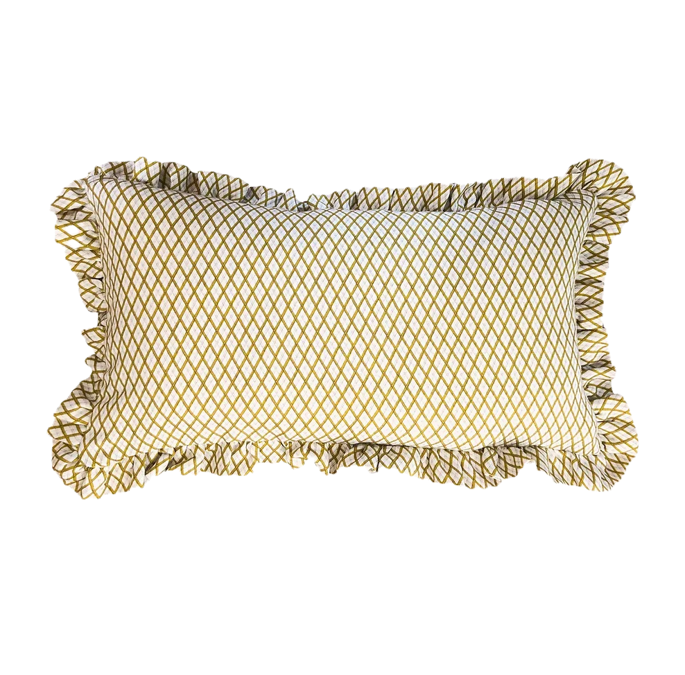 Ottoline, 'Frilled Cushion: Little lattice in Mustard'