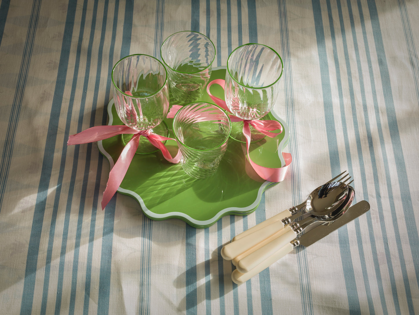 The Victoria Placemat in White and Green, Set of Two