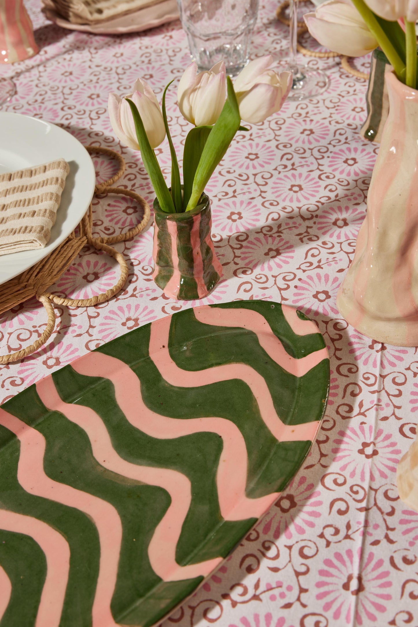 DM x Hodge Pots, 'Bright Pink and Green Striped Candle Holder'