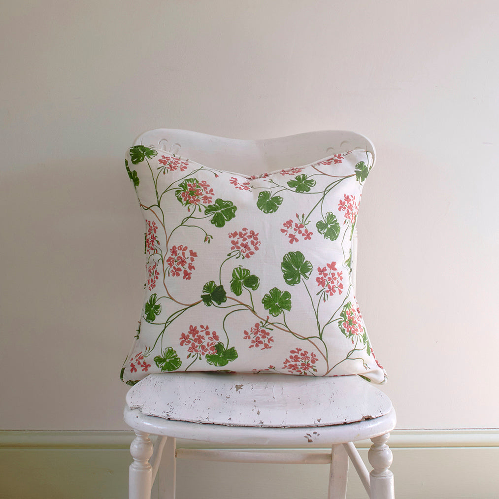 Sophie Harpley, 'Geraniums' linen piped cushion)'