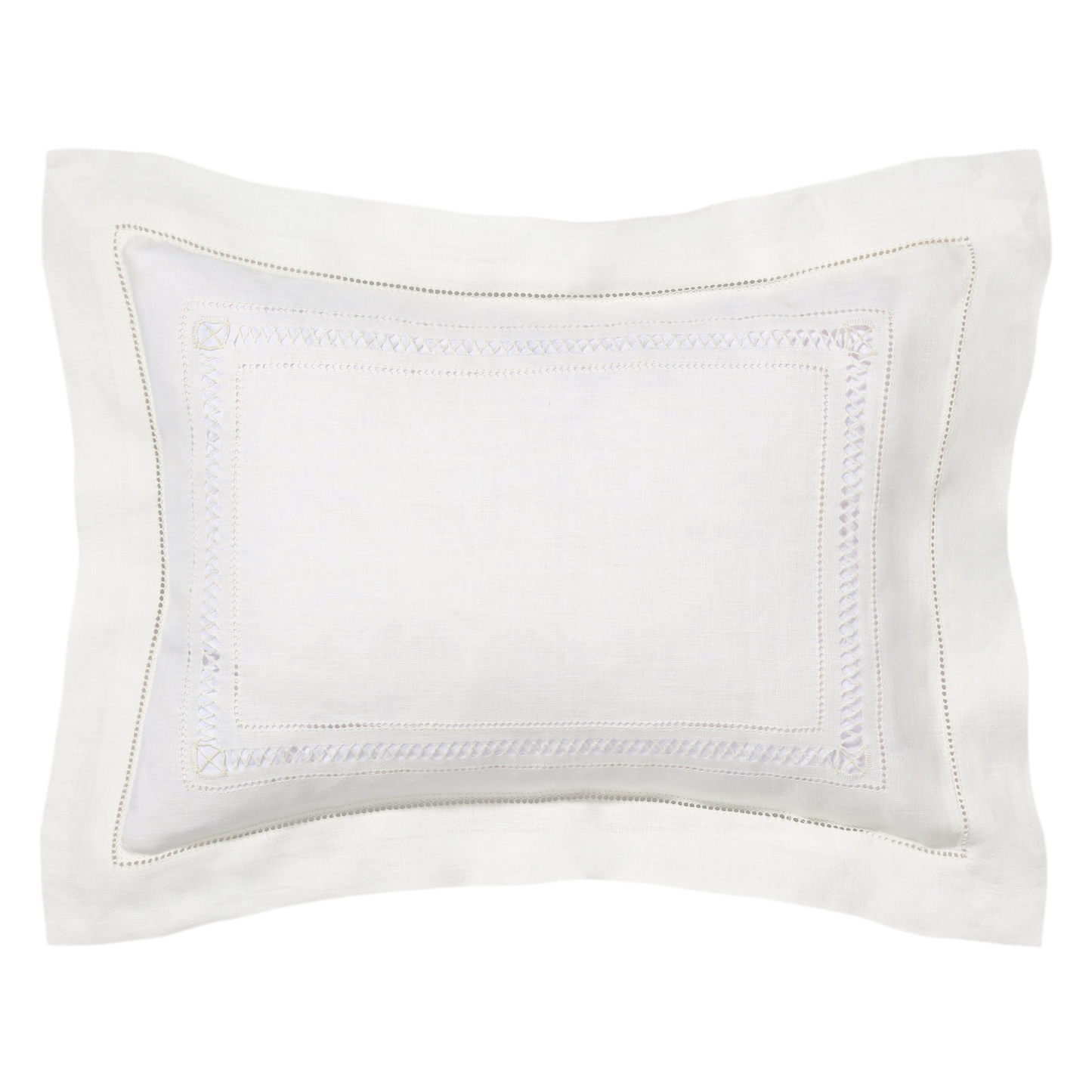Volga Linen, Boudoir Pillow with Diamond Stitch in Ivory White