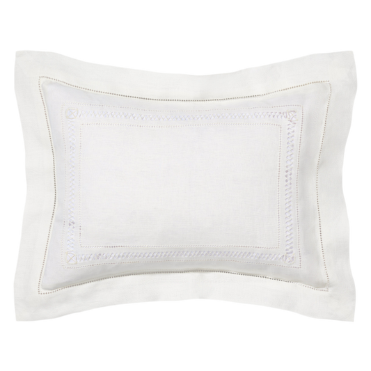 Volga Linen, Boudoir Pillow with Diamond Stitch in Ivory White