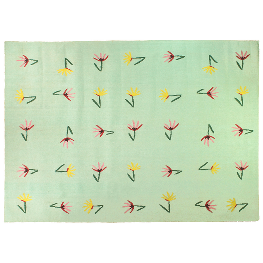 Sparrow and Grass, 'Wild Flowers Rug in Blue'