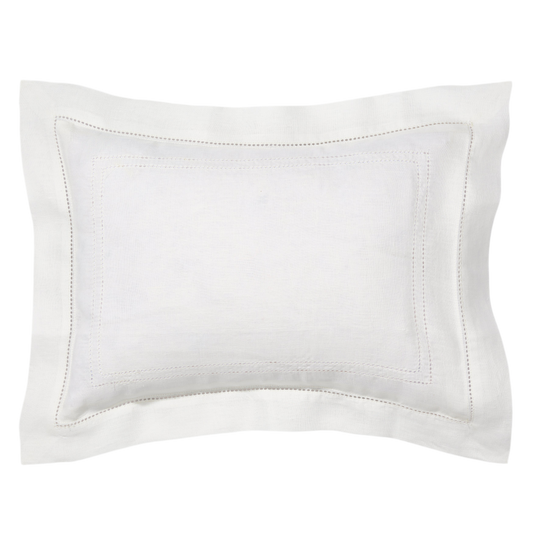 Volga Linen, Boudoir Pillow with Hemstitch in Ivory White