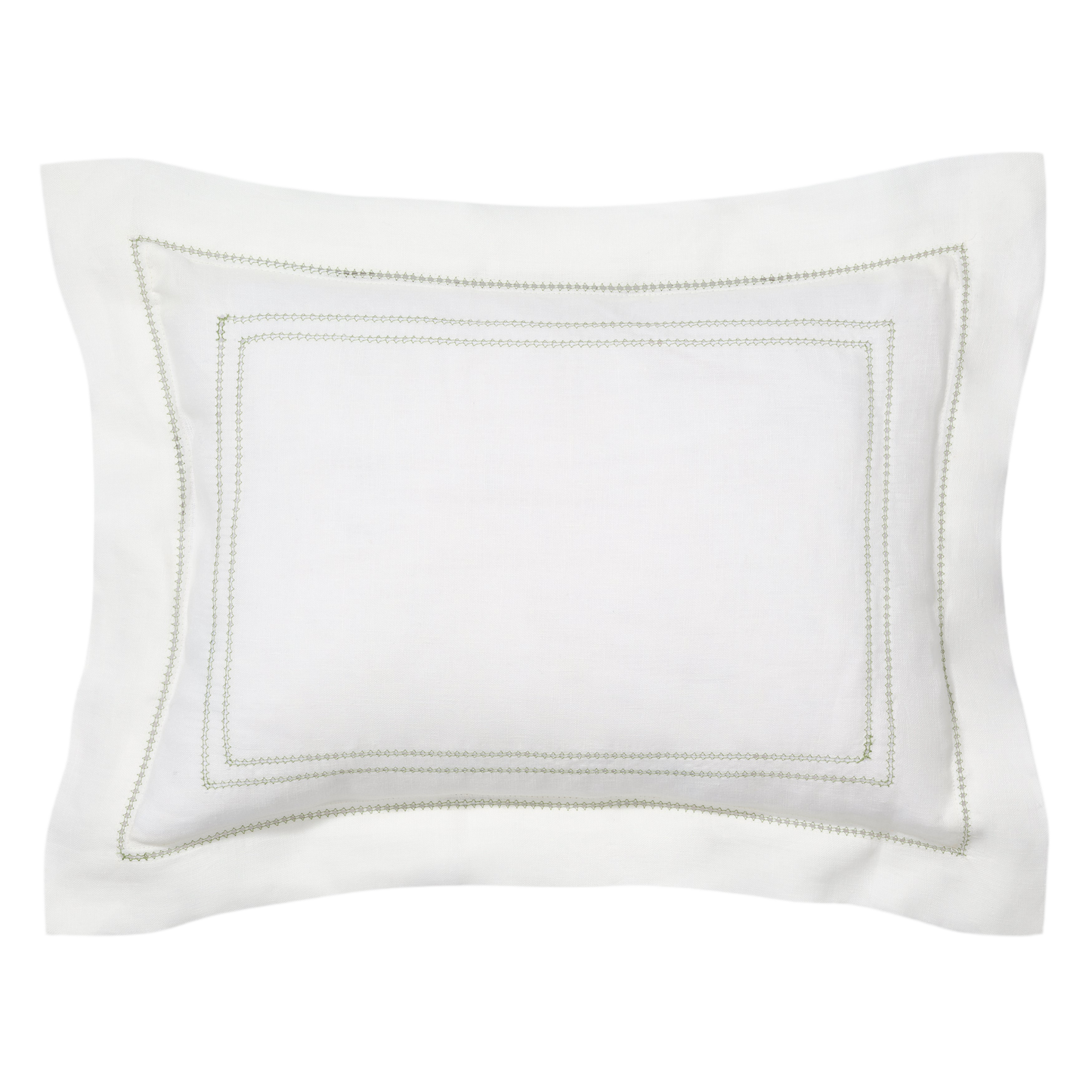 Volga Linen, Boudoir Pillow with Hemstitch in Botanical Green