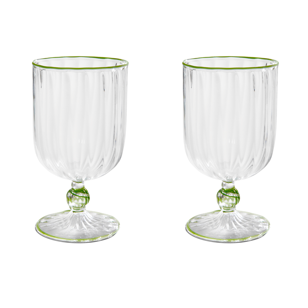 The Adrienne Venetian Wine Glasses in Green Set of Two