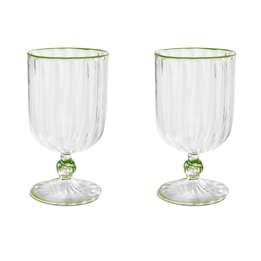 The Adrienne Venetian Wine Glasses in Green Set of Two