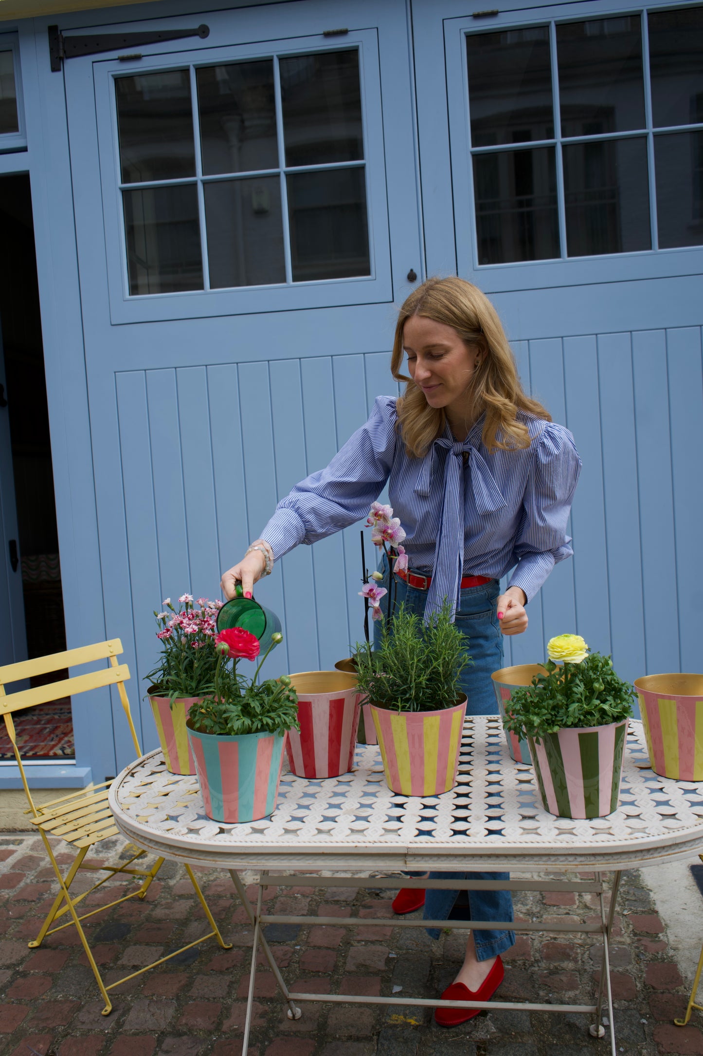 The Penny Planter in Pink and Yellow Stripe