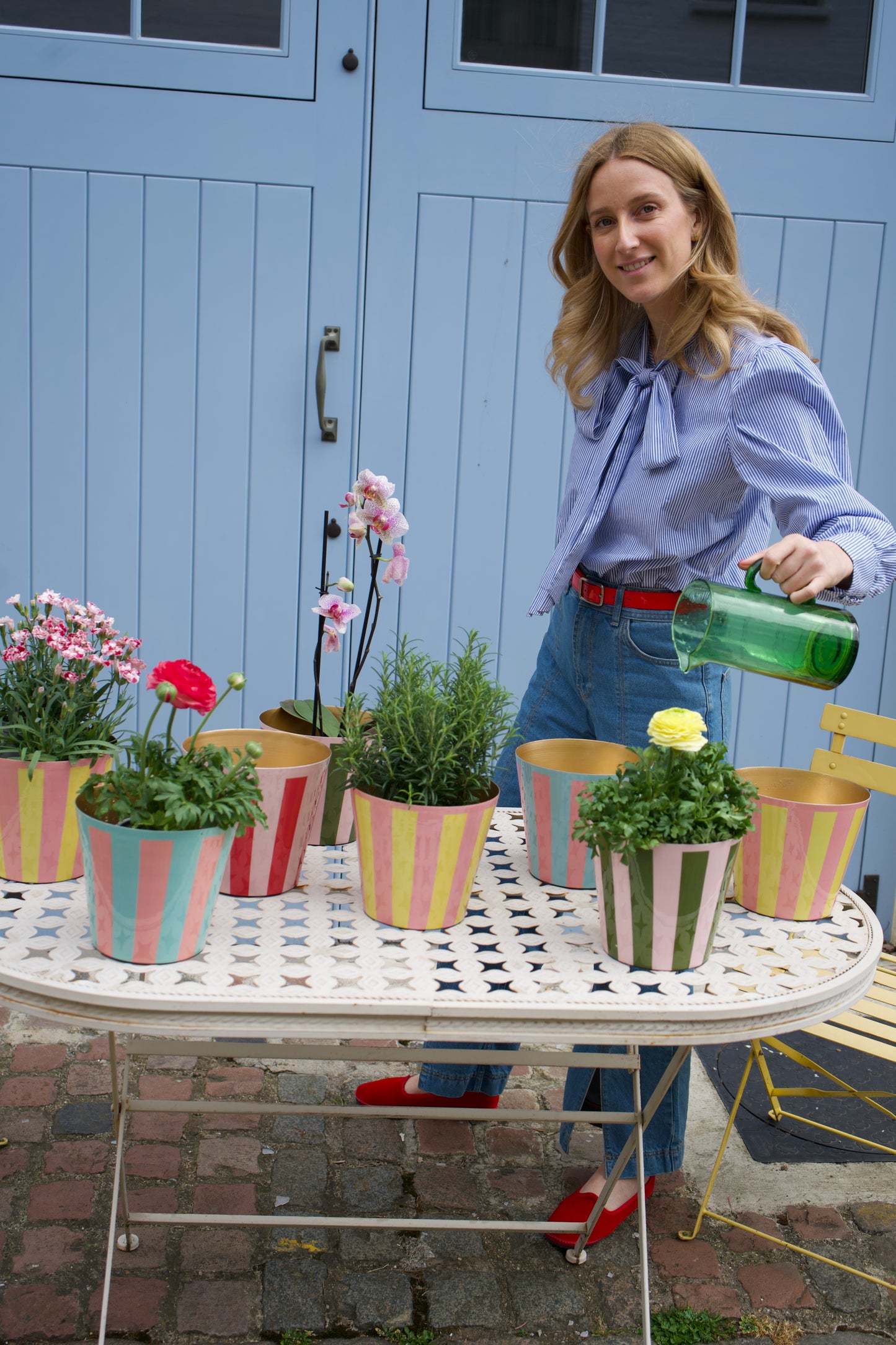 The Penny Planter in Pink and Blue Stripe