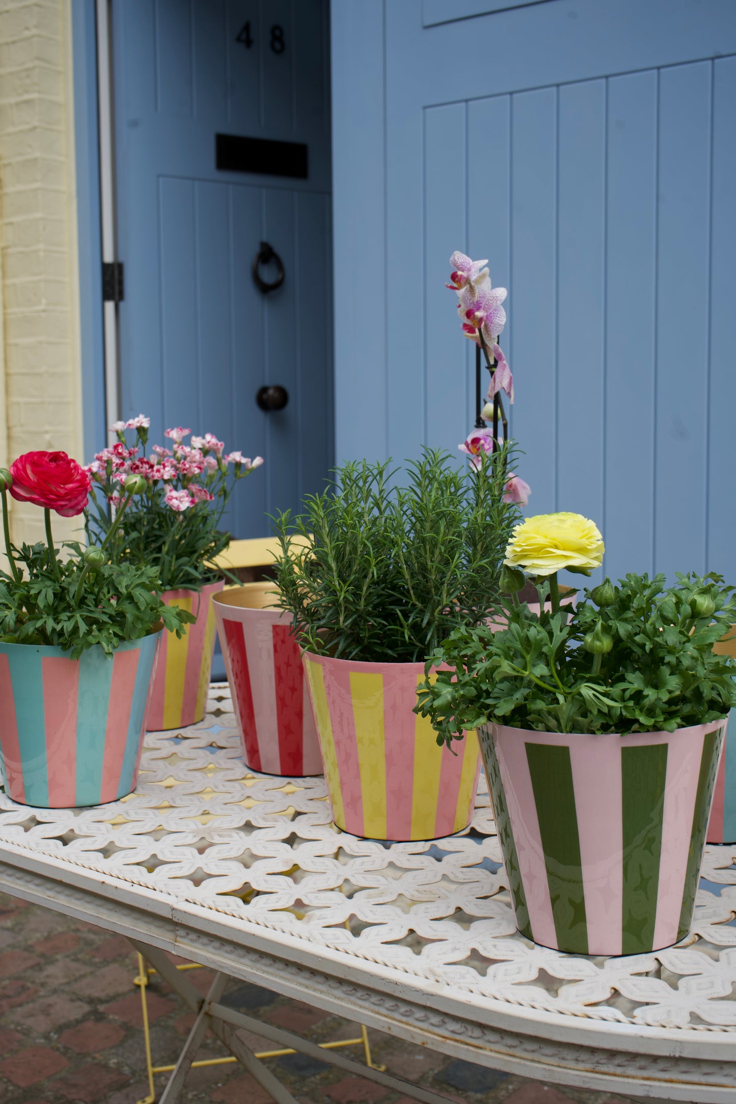 The Penny Planter in Pink and Green Stripe