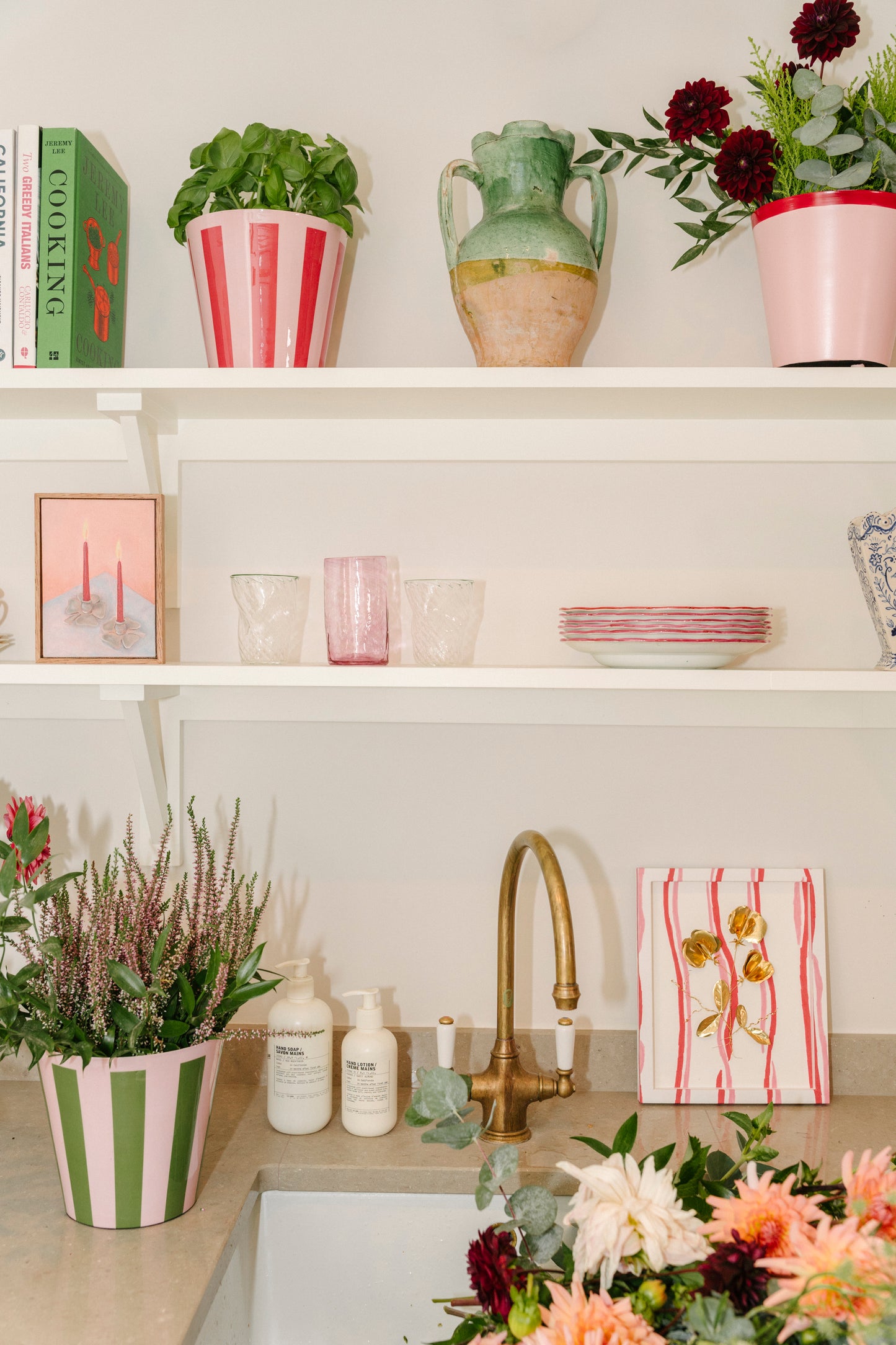 The Penny Planter in Pink and Green Stripe