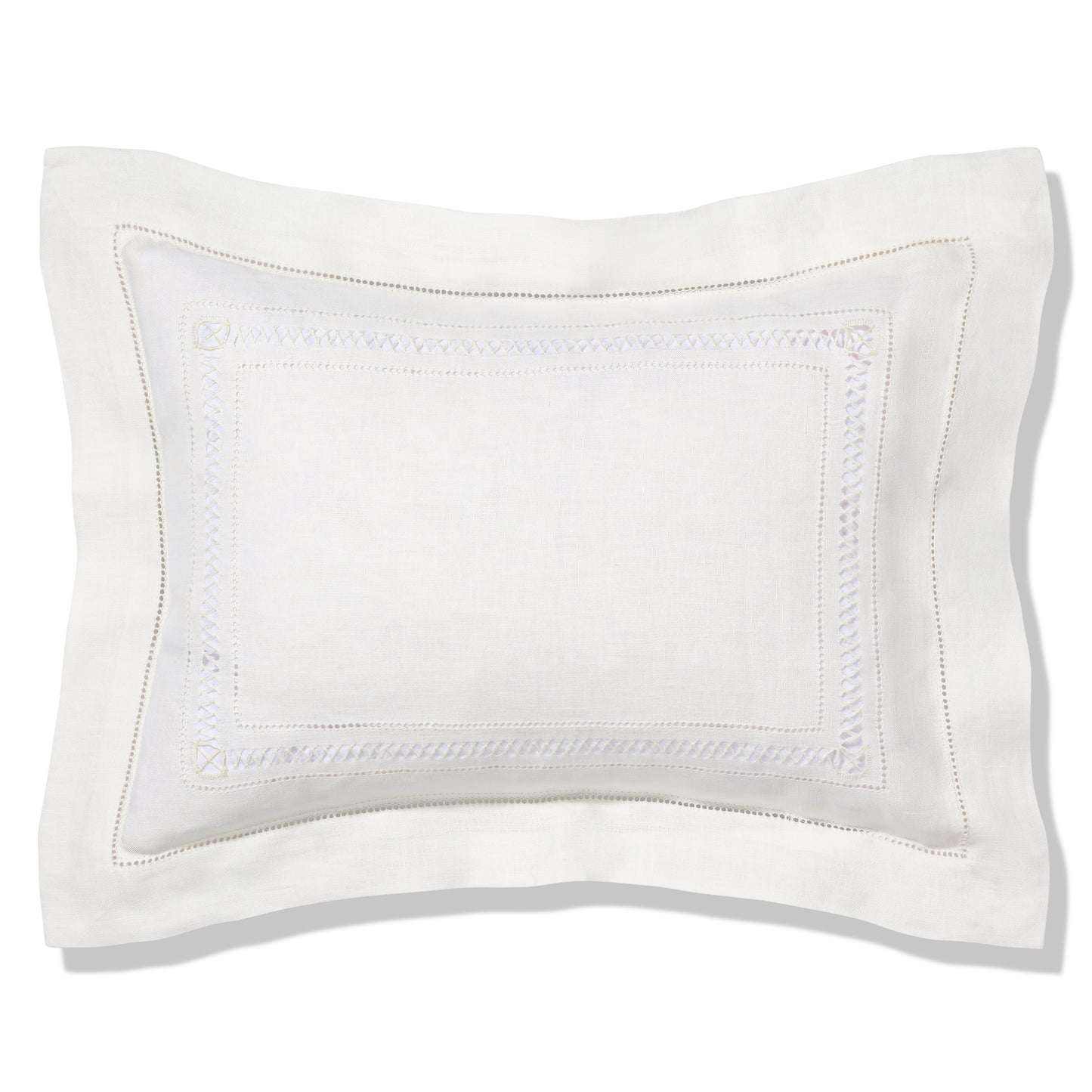 Volga Linen, Boudoir Pillow with Diamond Stitch in Ivory White