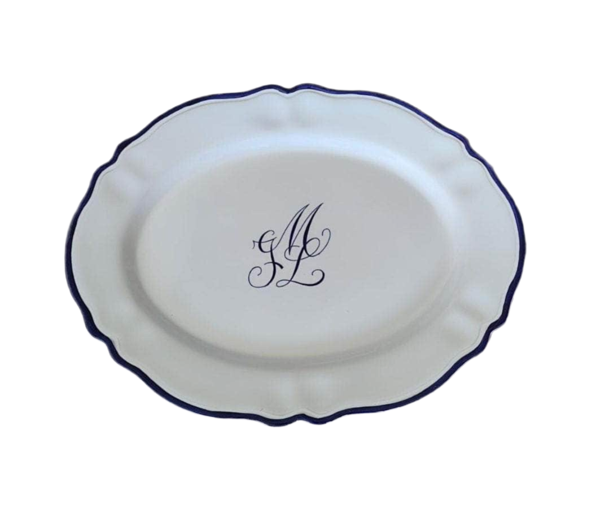 Sveva's Home Ceramic Personalized Single Wedding Engraved Oval Serving Platter in Blue