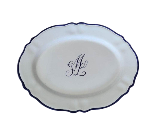 Sveva's Home Ceramic Personalized Single Wedding Engraved Oval Serving Platter in Blue