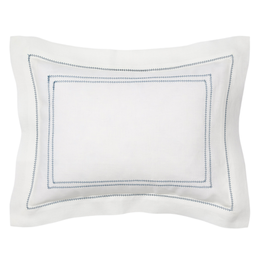 Volga Linen, Boudoir Pillow with Hemstitch in Prussian Blue