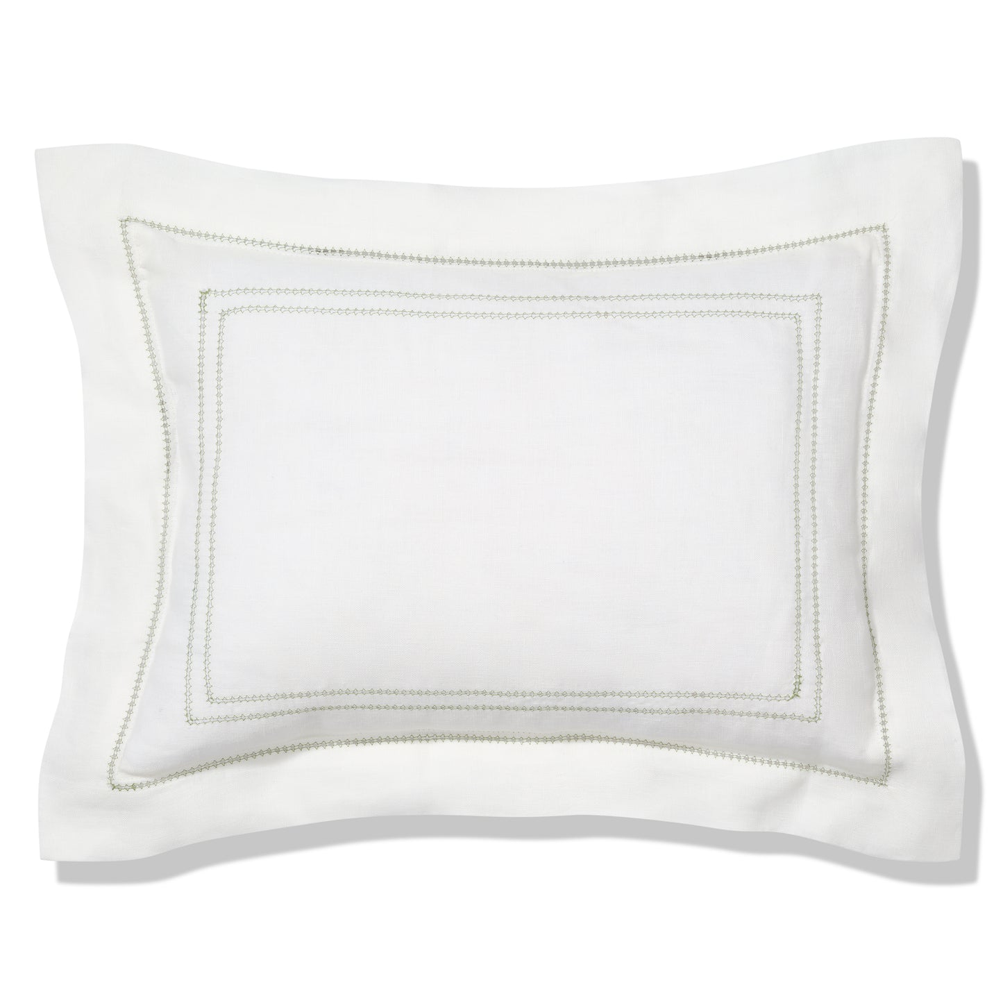 Volga Linen, Boudoir Pillow with Hemstitch in Botanical Green