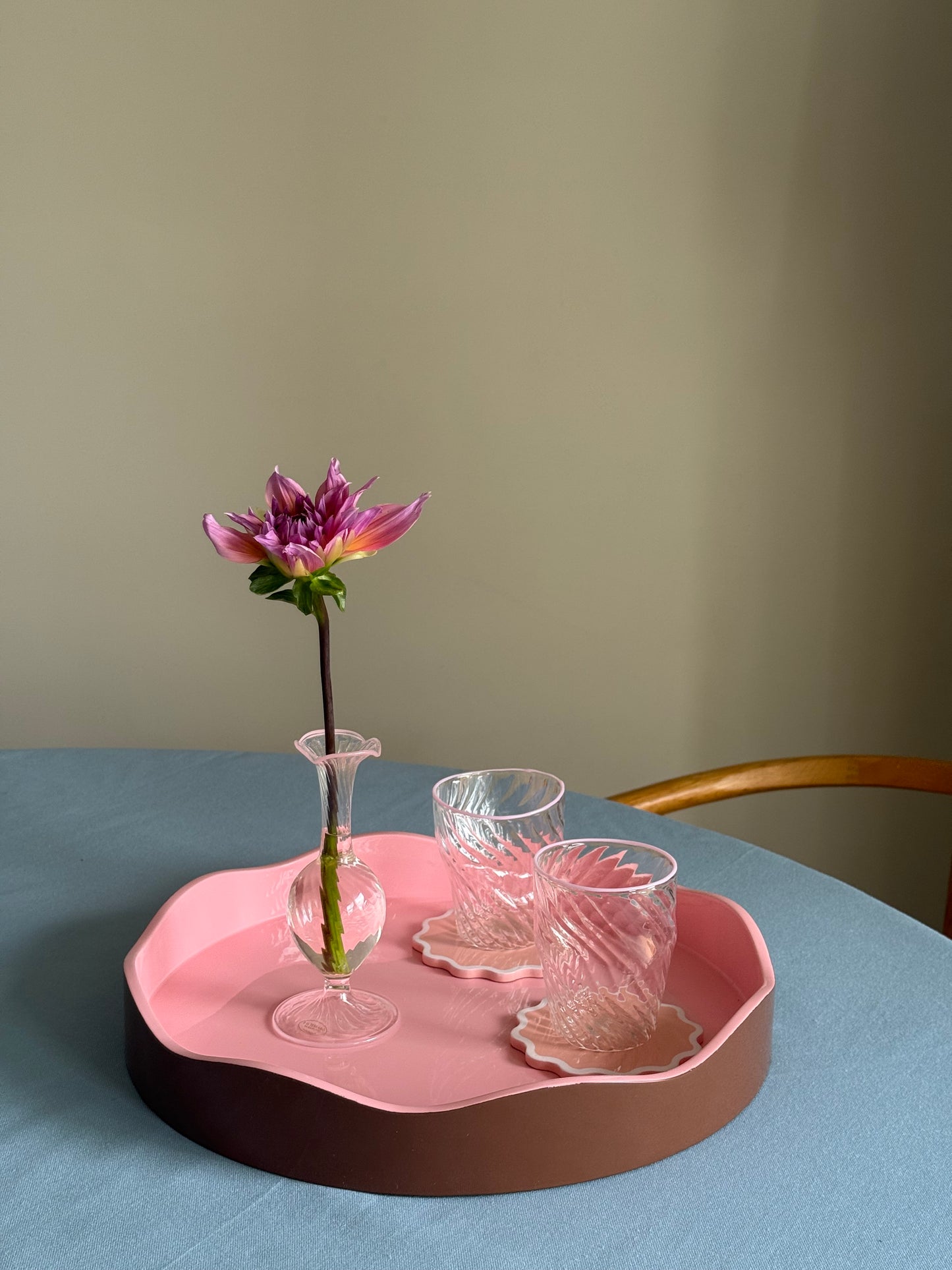 The Allegra Round Wiggle Tray in Pink and Brown