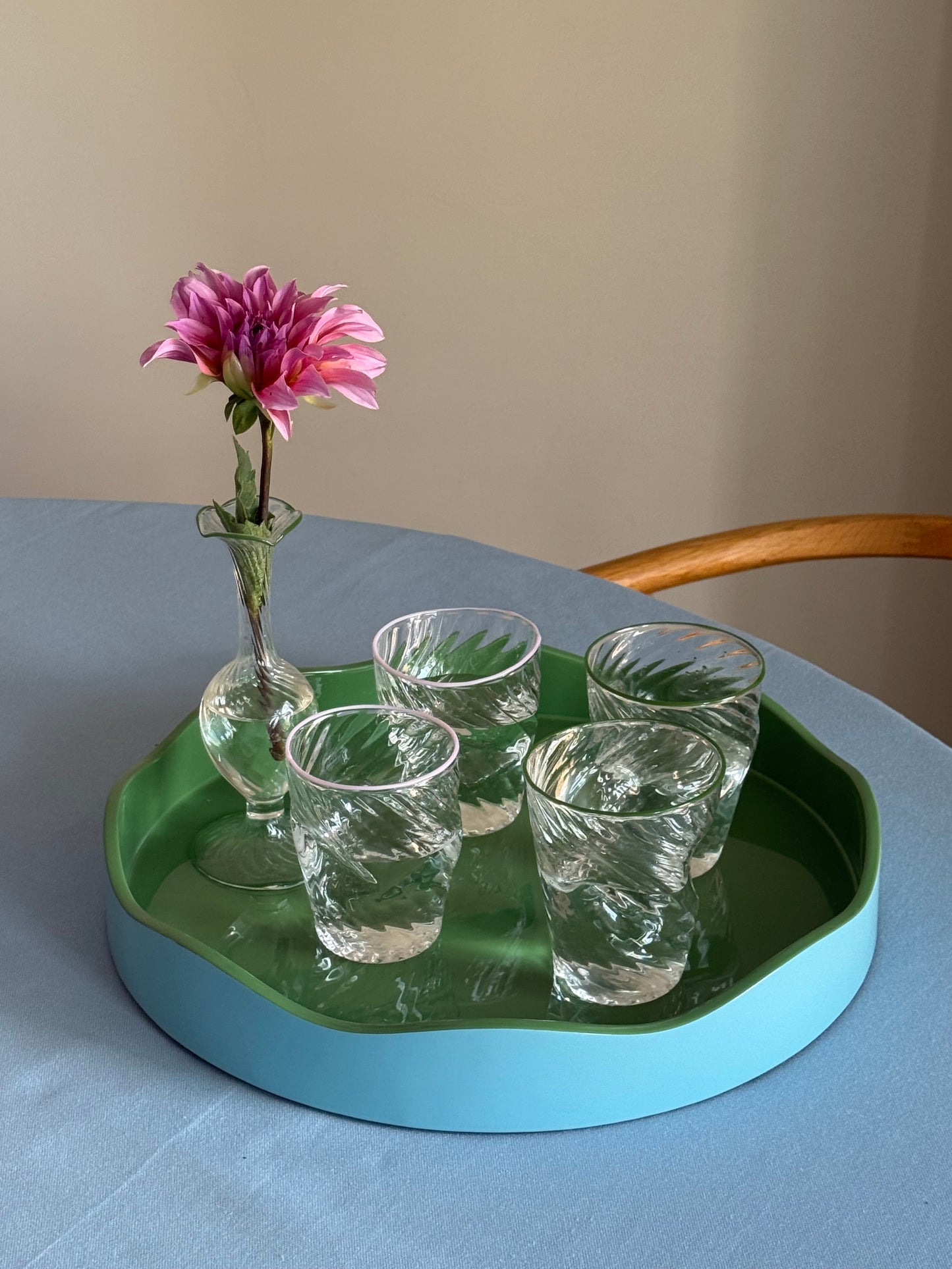 The Allegra Round Wiggle Tray in Green and Blue
